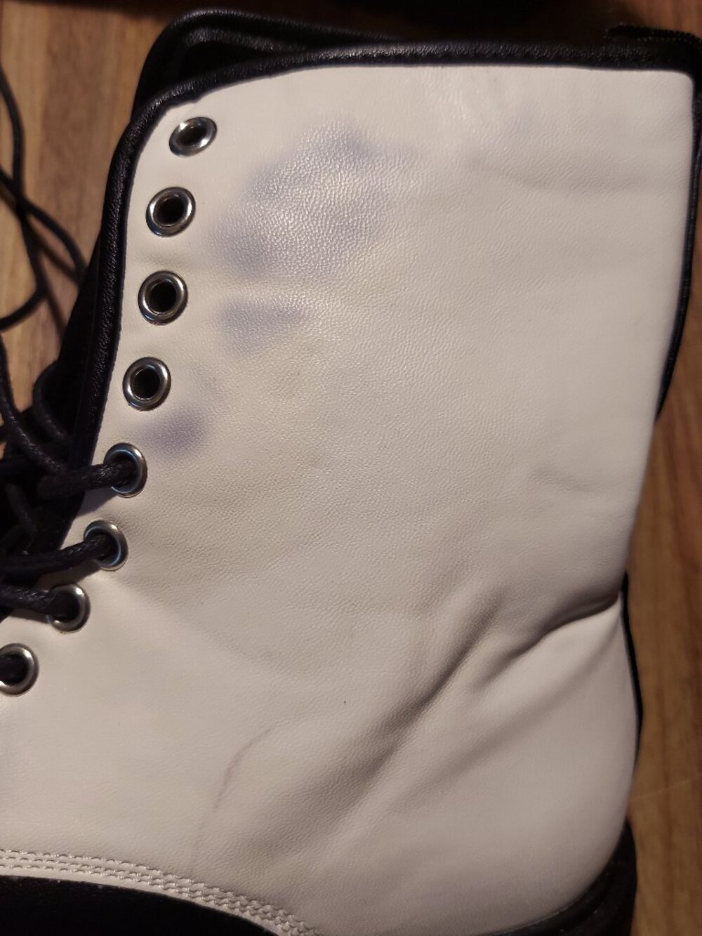 Black and White Lace Up Combat Boots - Picture 6 of 9